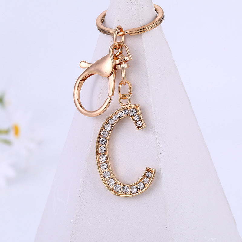 Wholesale Zinc Alloy 26 English Alphabet Rhinestone Keychain